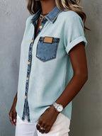 Denim Trim Short Sleeve Shirt (5)