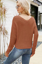 Waffle-knit Drawstring Detail V-neck Sweater (2)