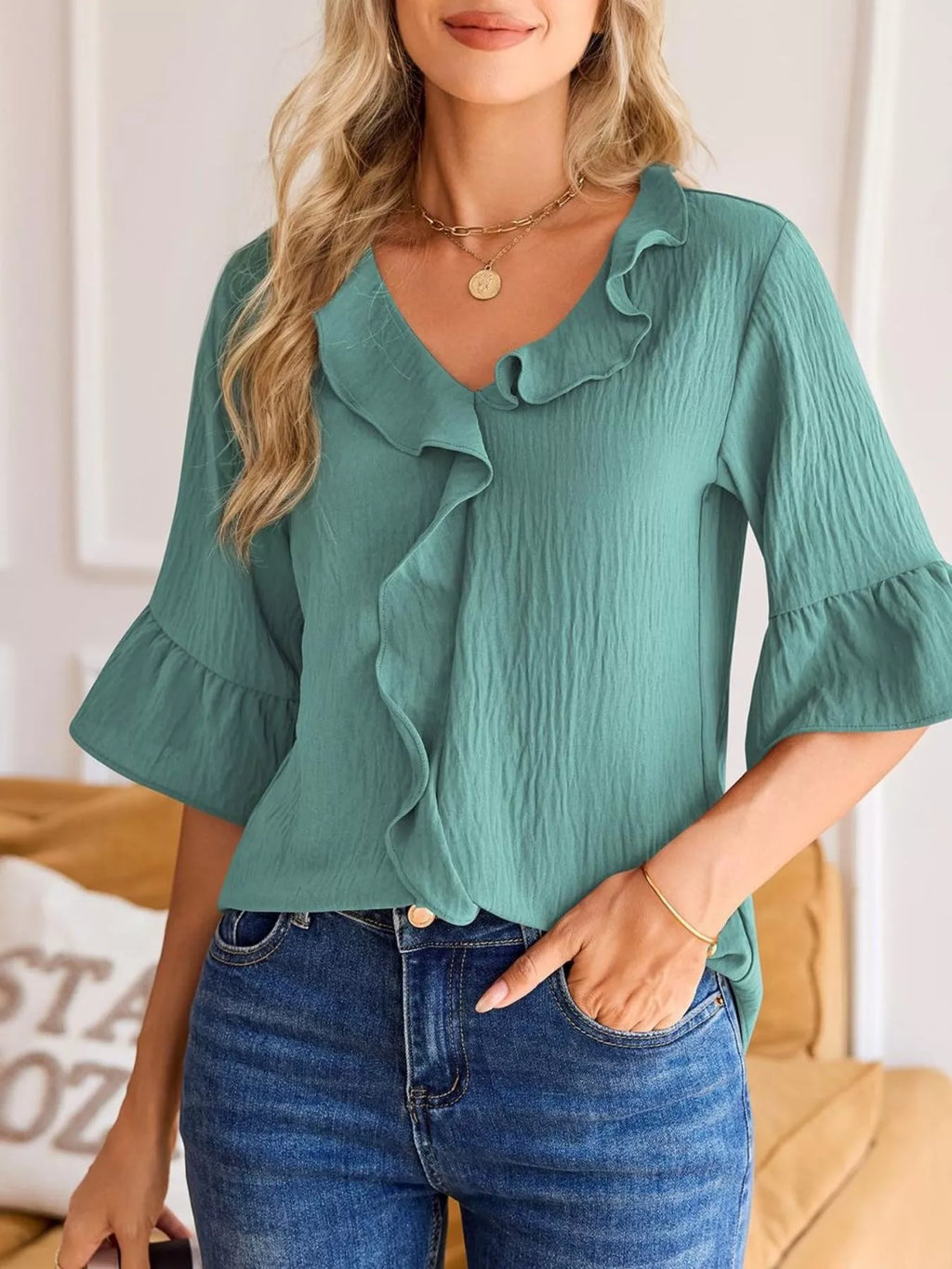 Ruffled Flounce Sleeve Blouse (19)