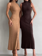 Knitted Turtleneck Sleeveless Midi Dress Elegant French photo 4
