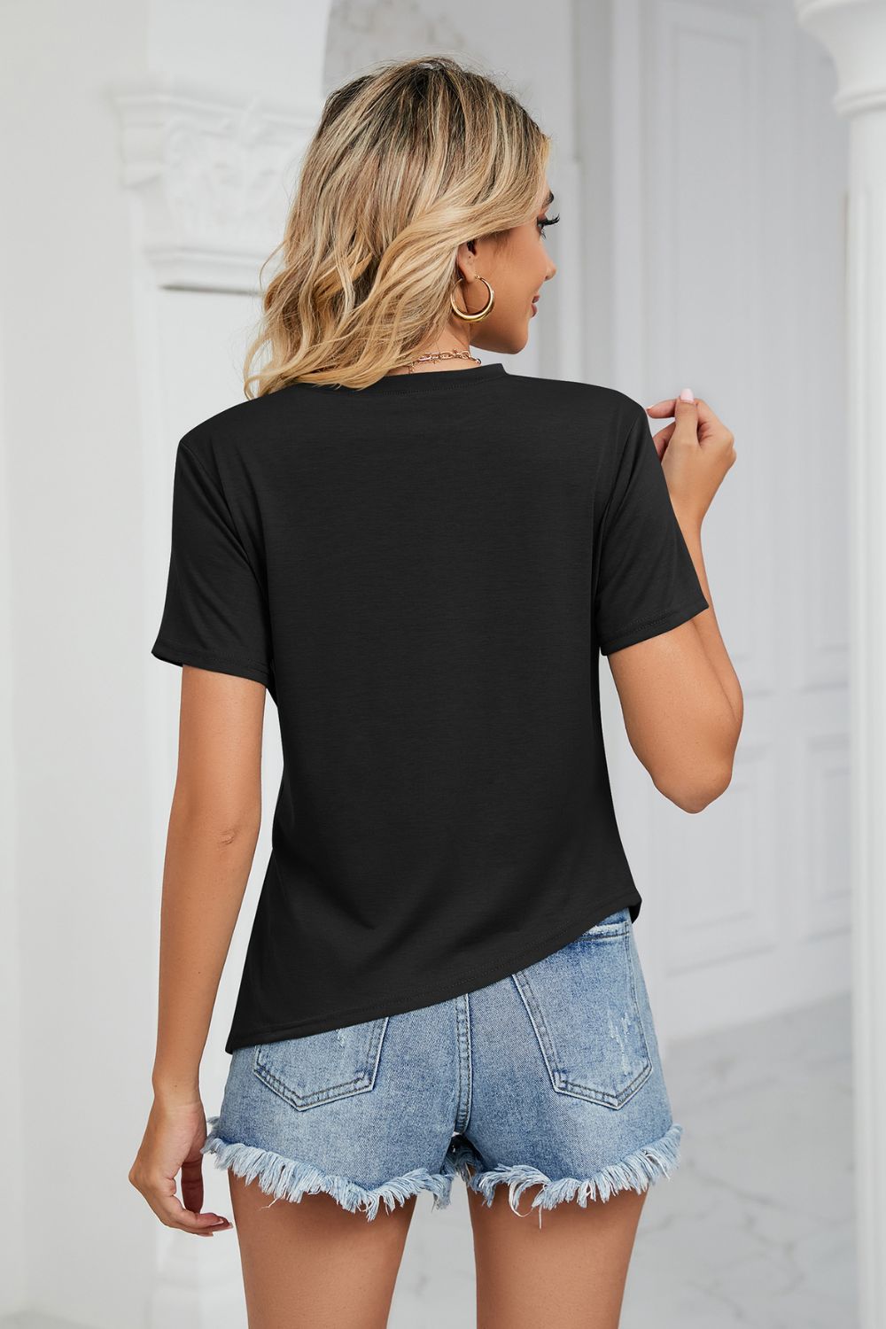 Ruched Hem Detail Crewneck T-shirt (9)