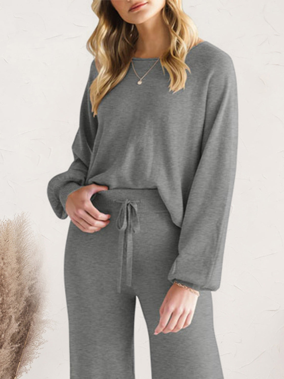 Long Sleeve Lounge Top Drawstring Pants Set (8)