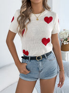 Heart Round Neck Short Sleeve Knit Top (3)