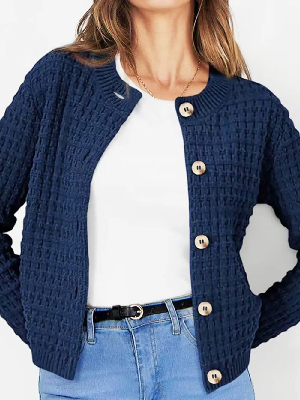 Button Up Round Neck Long Sleeve Cardigan (4)