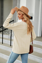 Decorative Button V-neck Long Sleeve T-shirt (9)