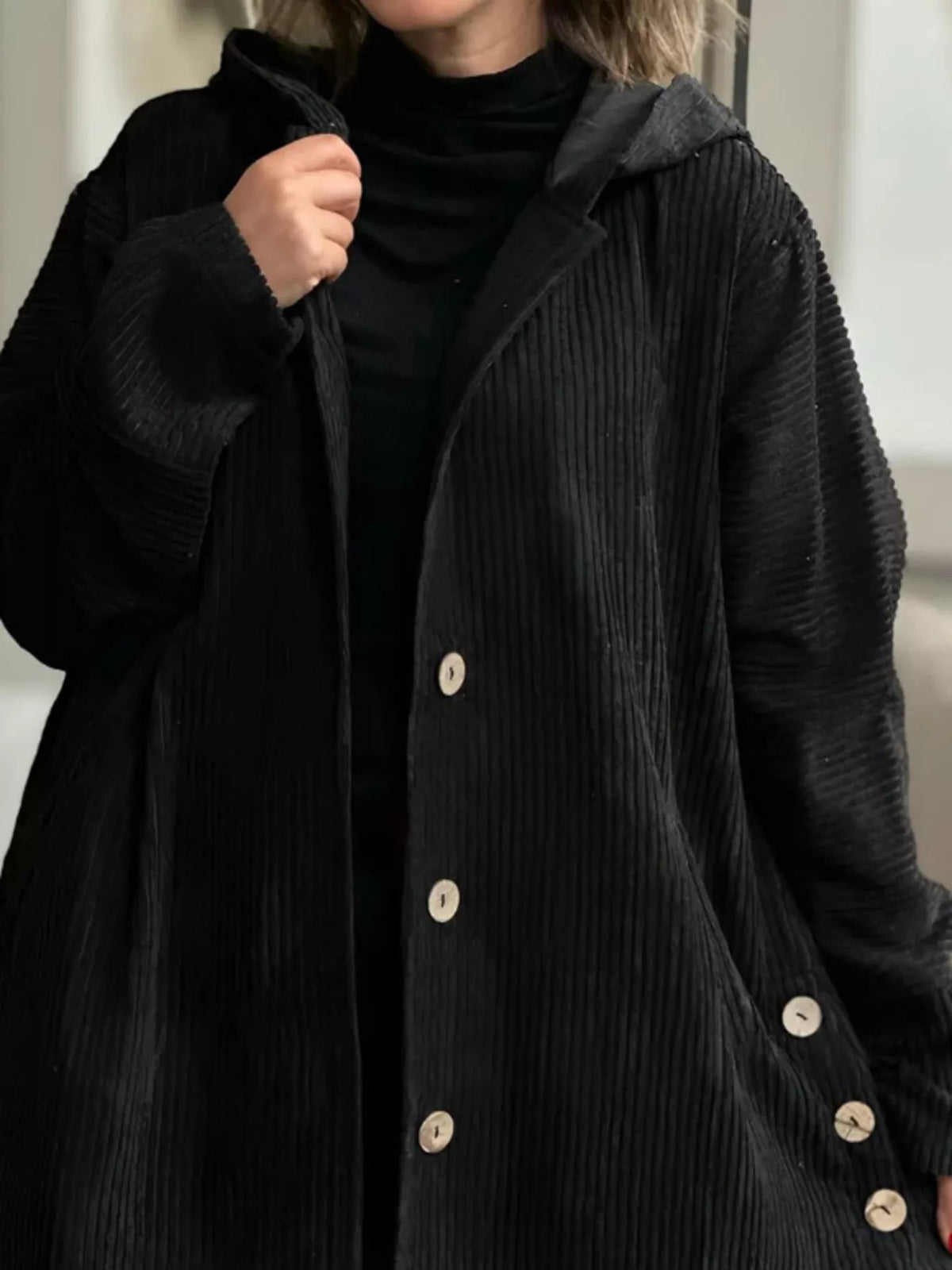 Full Size Corduroy Button Up Hooded Jacket Plus (14)