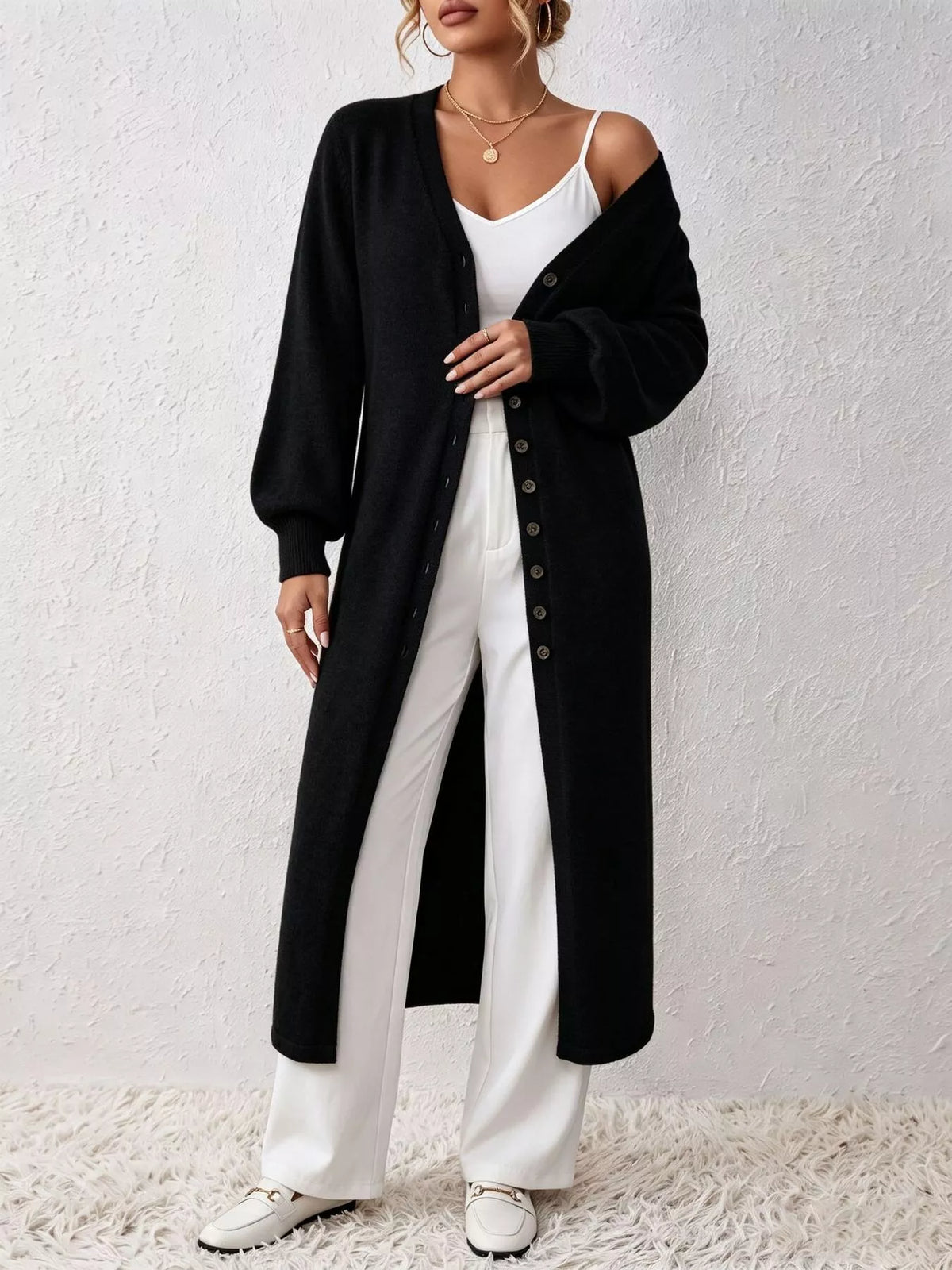 Button Front Long Sleeve Sweater Dress (11)