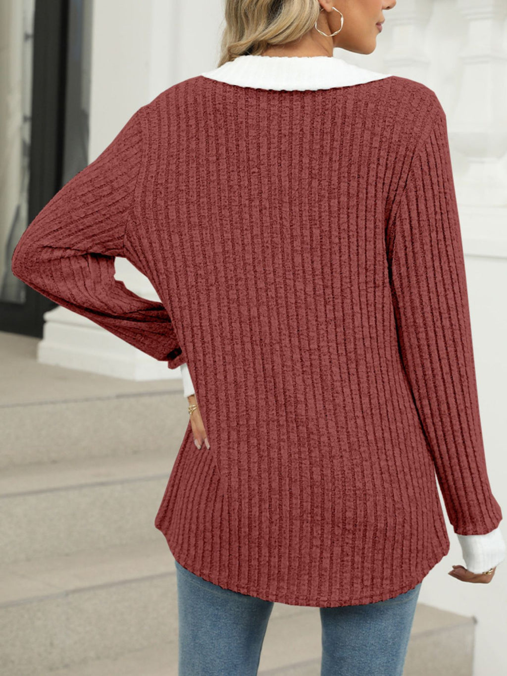Ribbed Knit Long Sleeve T-shirt (31)