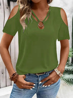 Cold Shoulder T-shirt Metal Ring Detail (6)