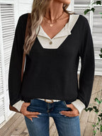 Ribbed Knit Two-tone Top (2)