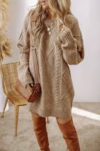 Cable-knit Round Neck Sweater Dress (11)