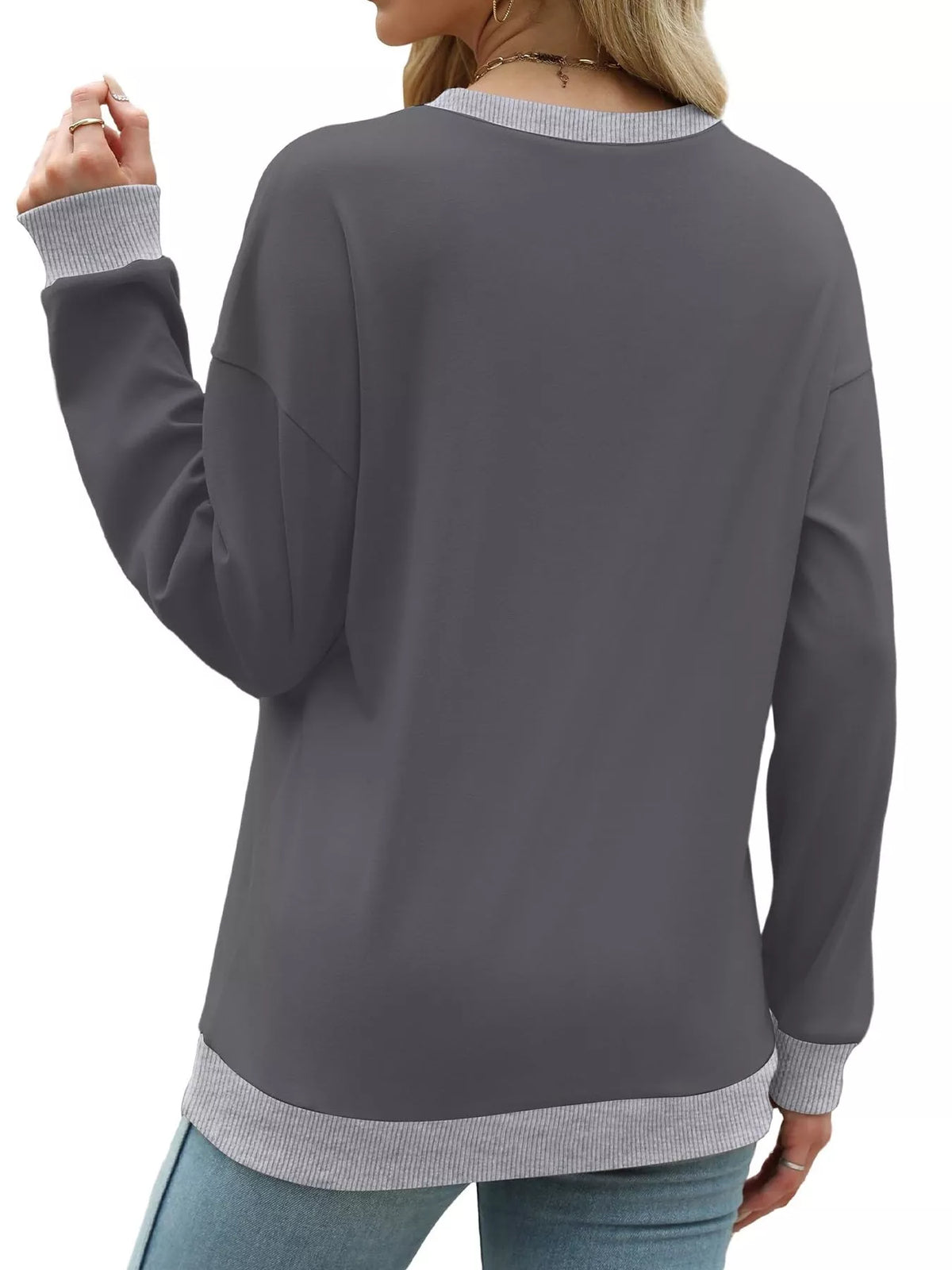 Contrast Trim Crew Neck Casual Sweatshirt (12)