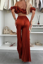 Off-shoulder Top Pleated Pants Set (19)