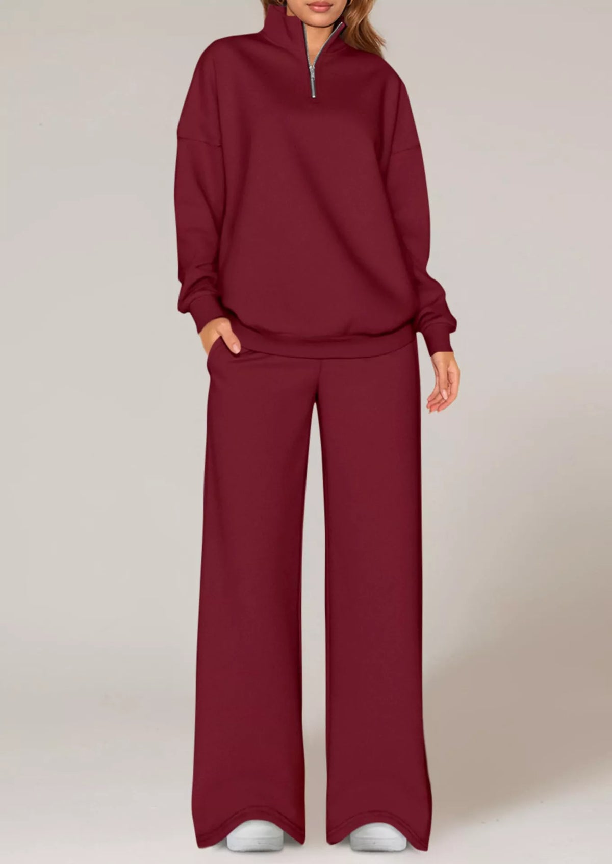 Half-zip Sweatshirt Wide-leg Sweatpants Set (15)