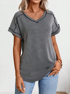 Exposed Seam V-neck Short Sleeve Top (3)