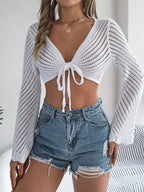 Openwork Tied Long Sleeve Knit Cover Up (2)