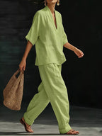 Full Size Half Sleeve Top Wide Leg Pants Set Plus (4)