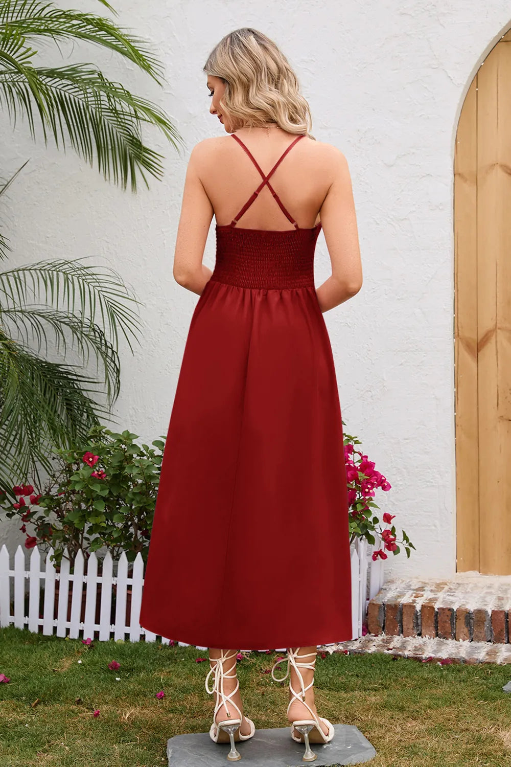 Crisscross Smocked Spaghetti Strap Dress (10)