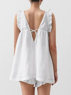 Ruffle Trim V-neck Top Shorts Set (7)