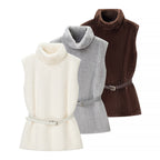Casual Minimalist Waist Belt High Neck Fur Vest photo 1