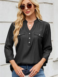 Notched Three-quarter Sleeve Denim Top