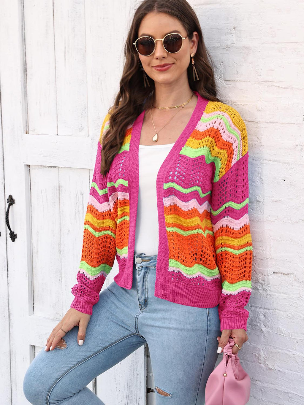 Open Front Openwork Cardigan (8)