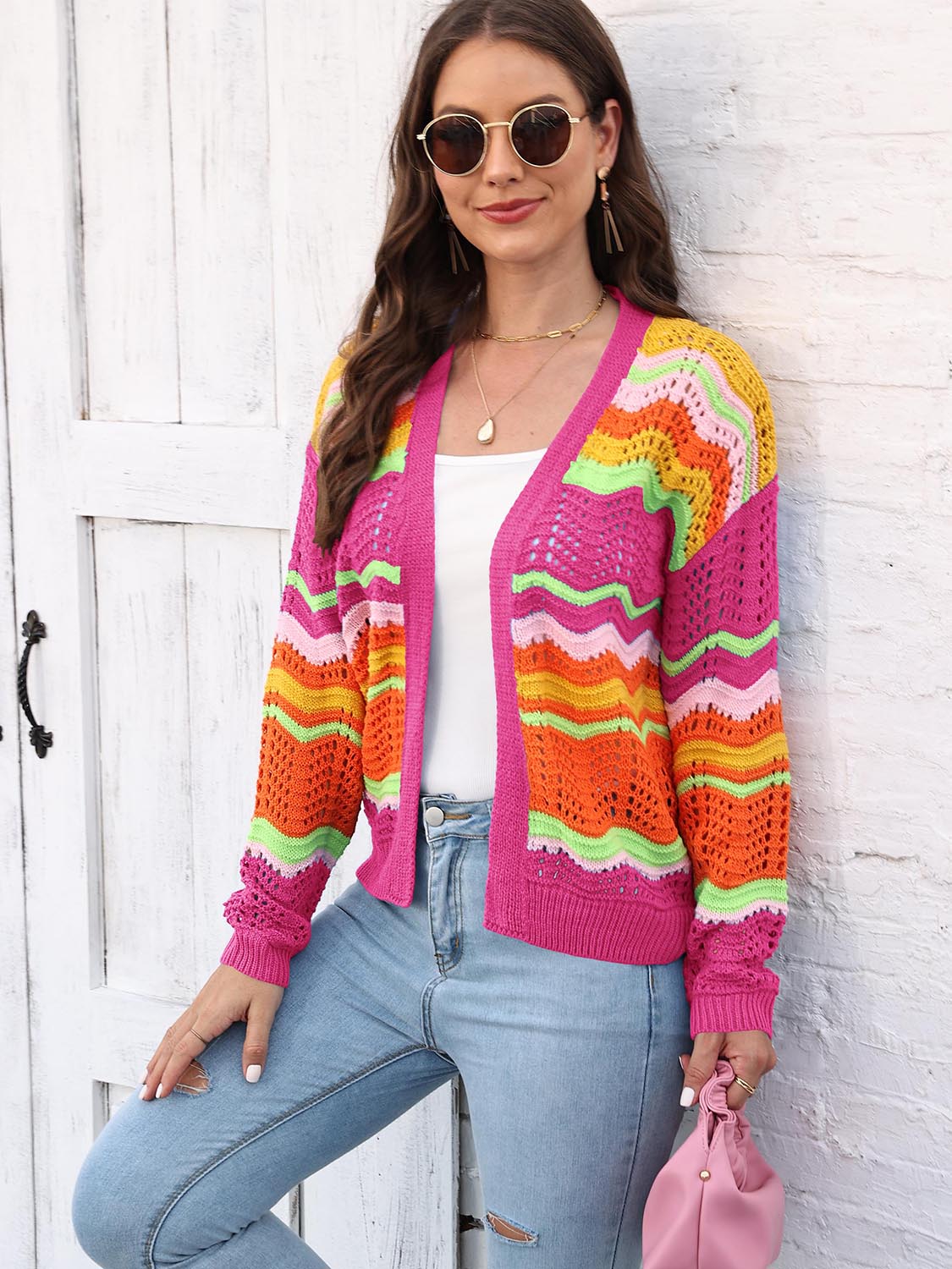 Open Front Openwork Cardigan (8)