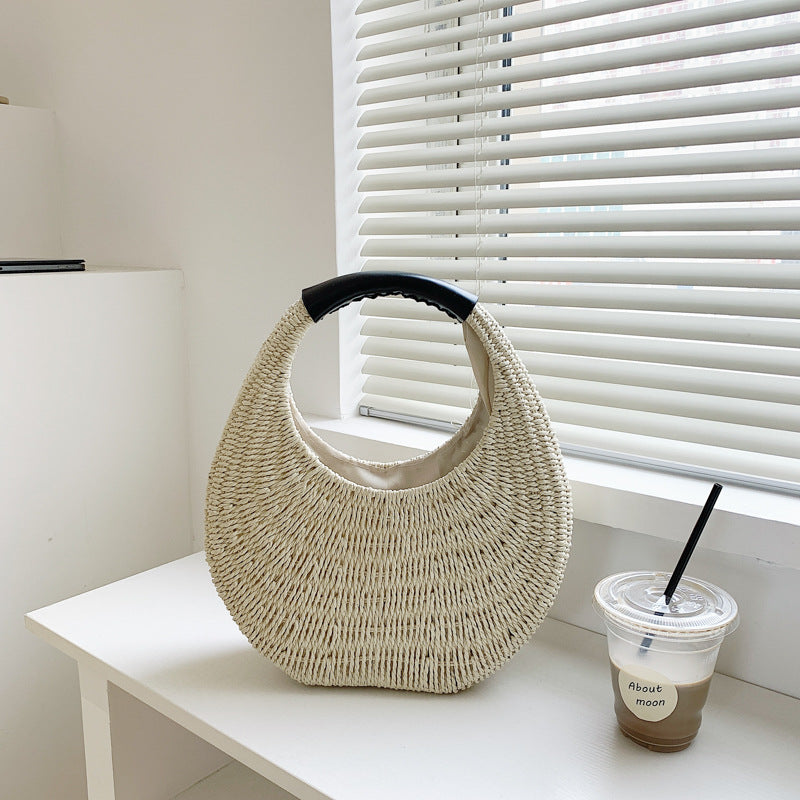 Oval Simple Rattan Moon Handbag photo 2