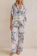 Printed Button Up Shirt Pants Set