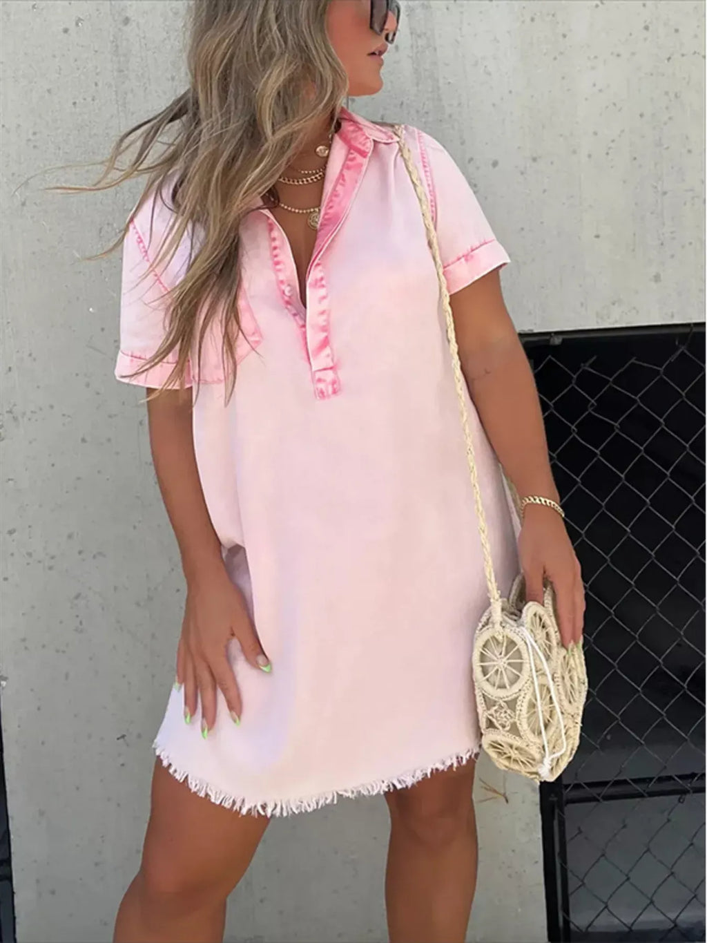 Full Size Raw Hem Short Sleeve Dress Plus (2)