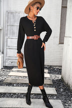 Notched Neck Dropped Shoulder Button-down Midi Dress (6)