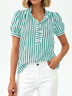 Frill Striped Puff Sleeve Blouse (7)