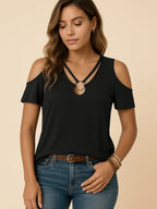 Cold Shoulder T-shirt Metal Ring Detail
