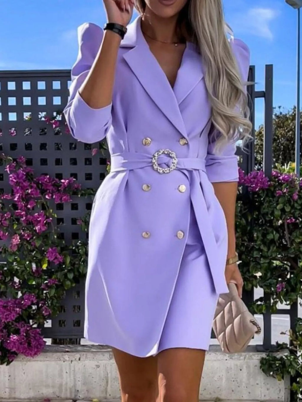 3/4 Sleeve Belted Blazer Dress (8)