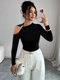 Cutout One-shoulder Long Sleeve T-shirt