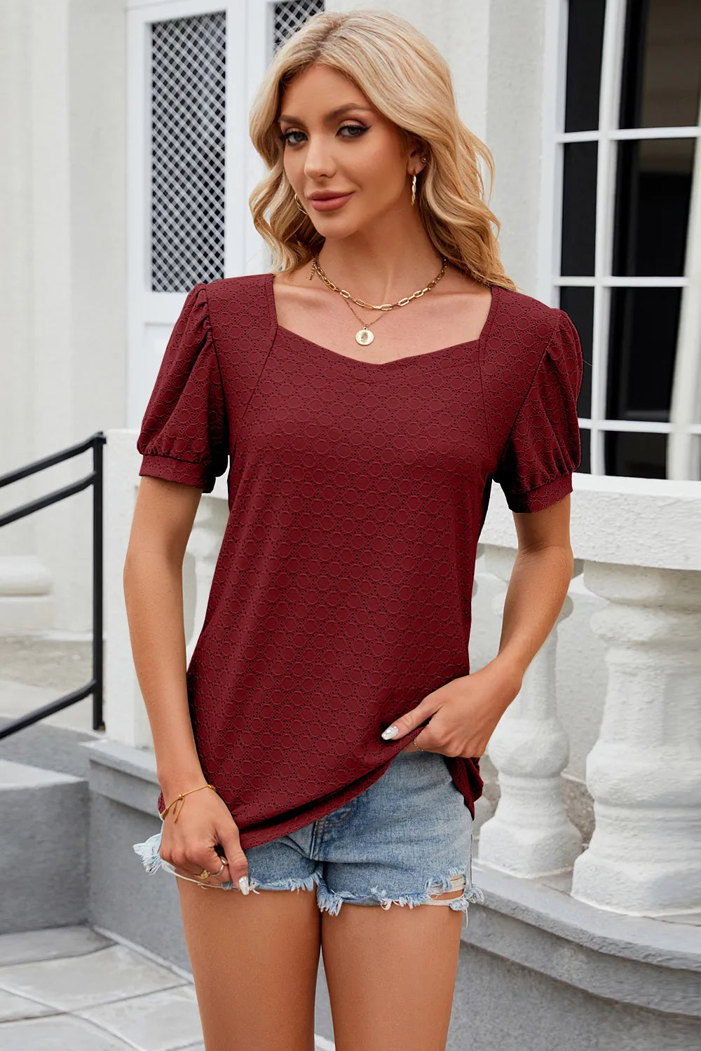 Eyelet Short Sleeve T-shirt (29)