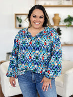 Full Size Printed Balloon Sleeve Blouse (10)