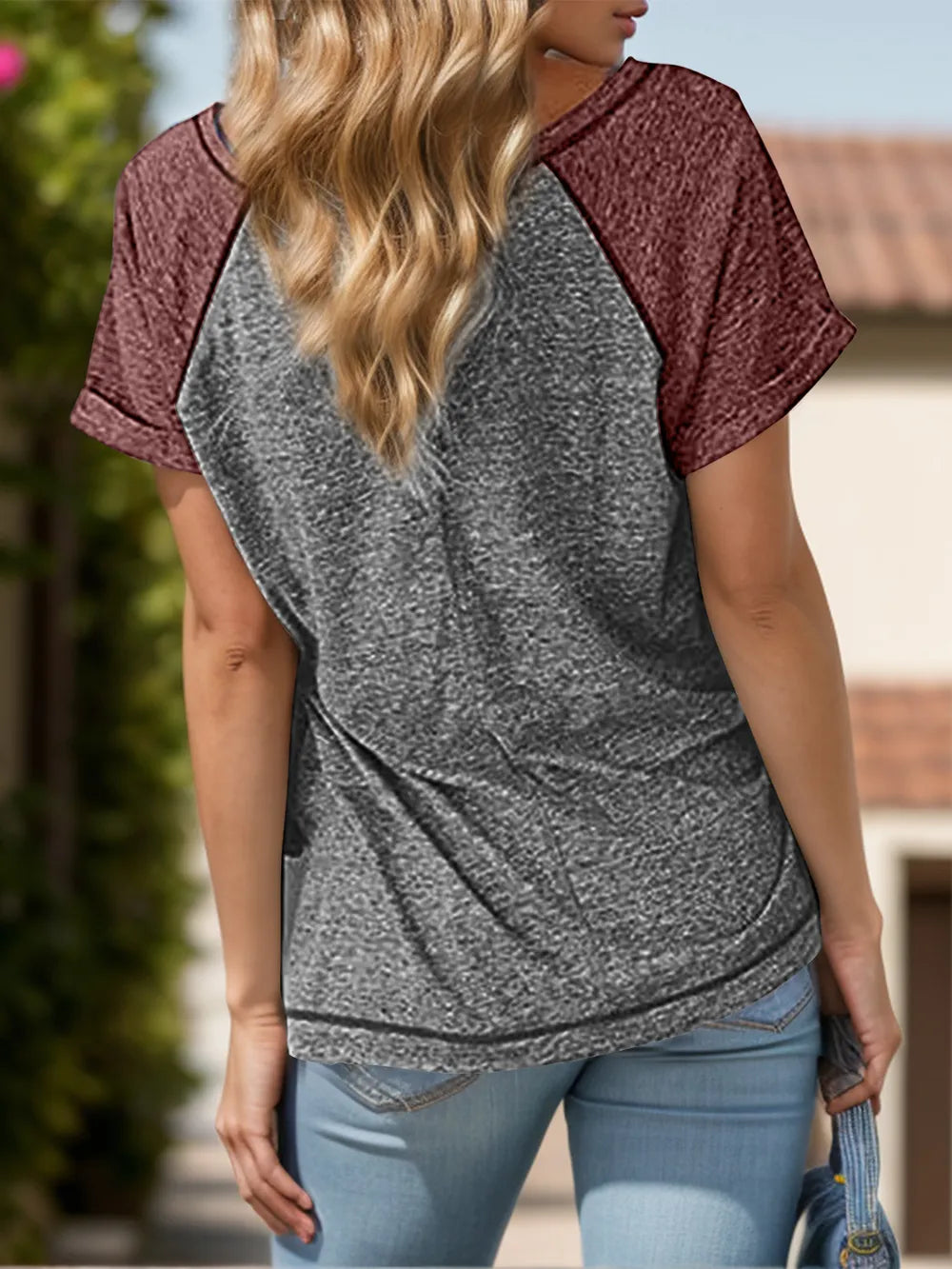 Contrast Notched Short Sleeve T-shirt (17)