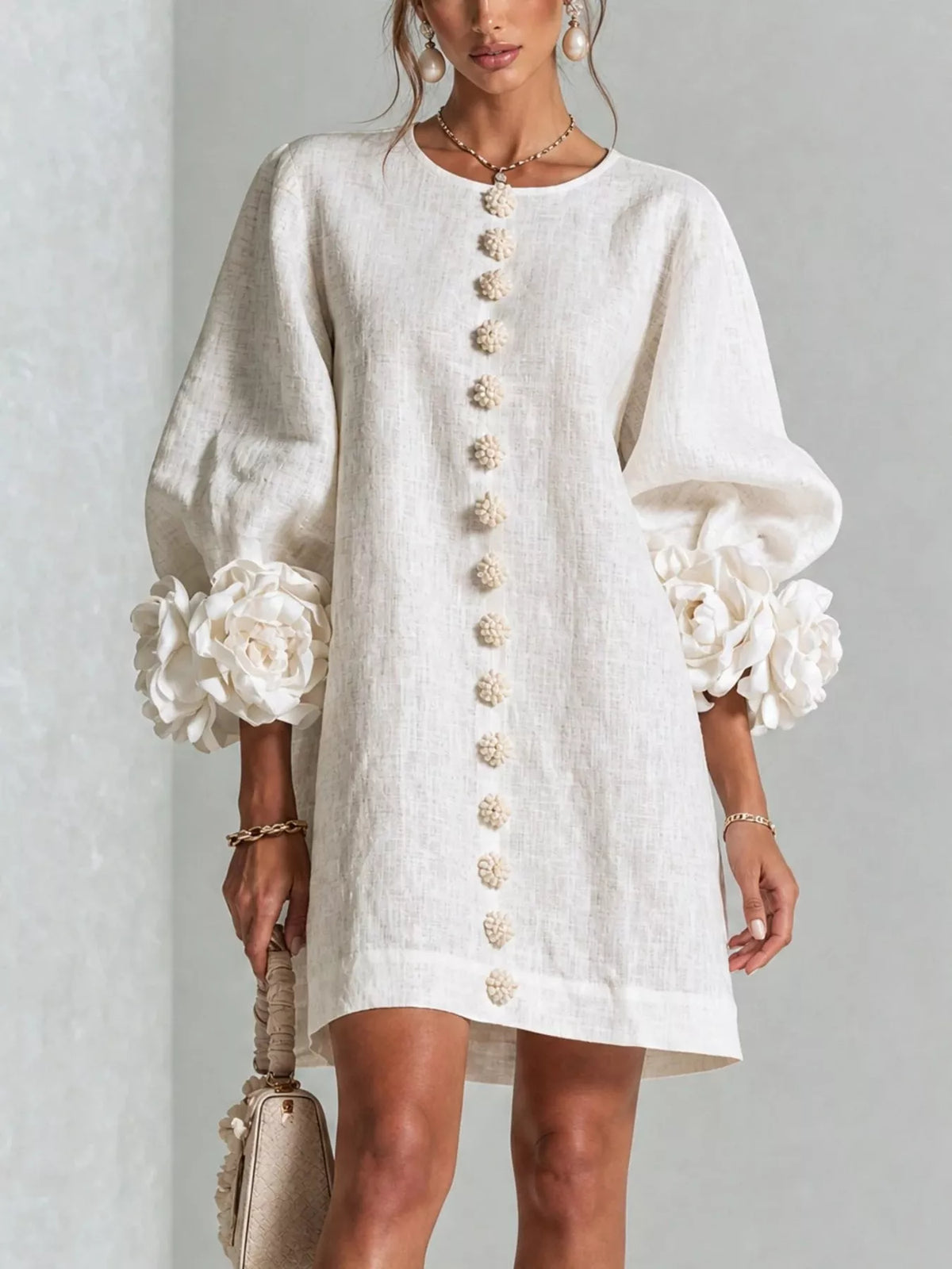 3d Floral 3/4 Sleeve Mini Dress (3)