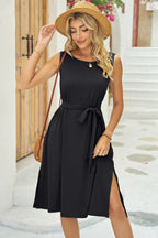 Tied Round Neck Sleeveless Dress (16)