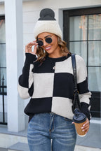 Block Round Neck Dropped Shoulder Sweater (9)