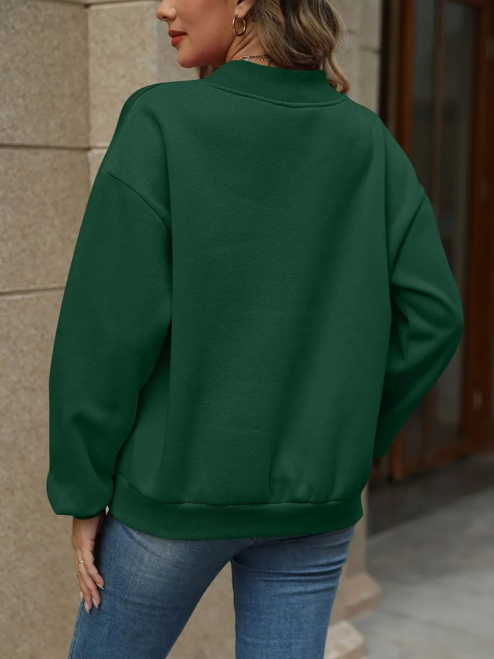 V-neck Long Sleeve Dropped Shoulder Sweatshirt (35)