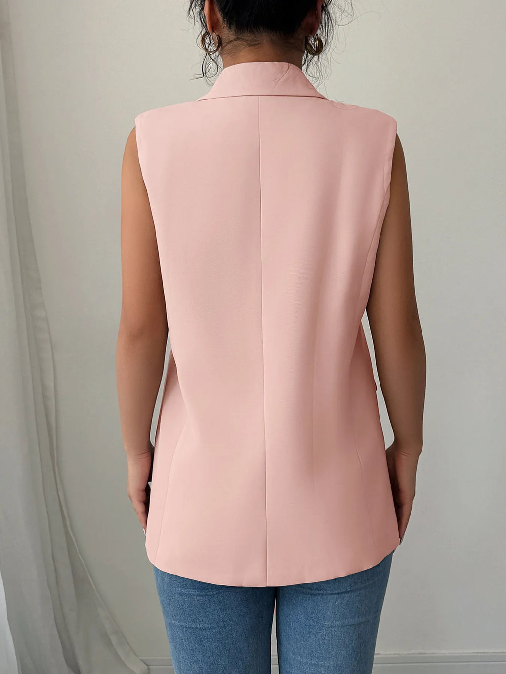 One Button V-neck Blazer Vest Coat (11)