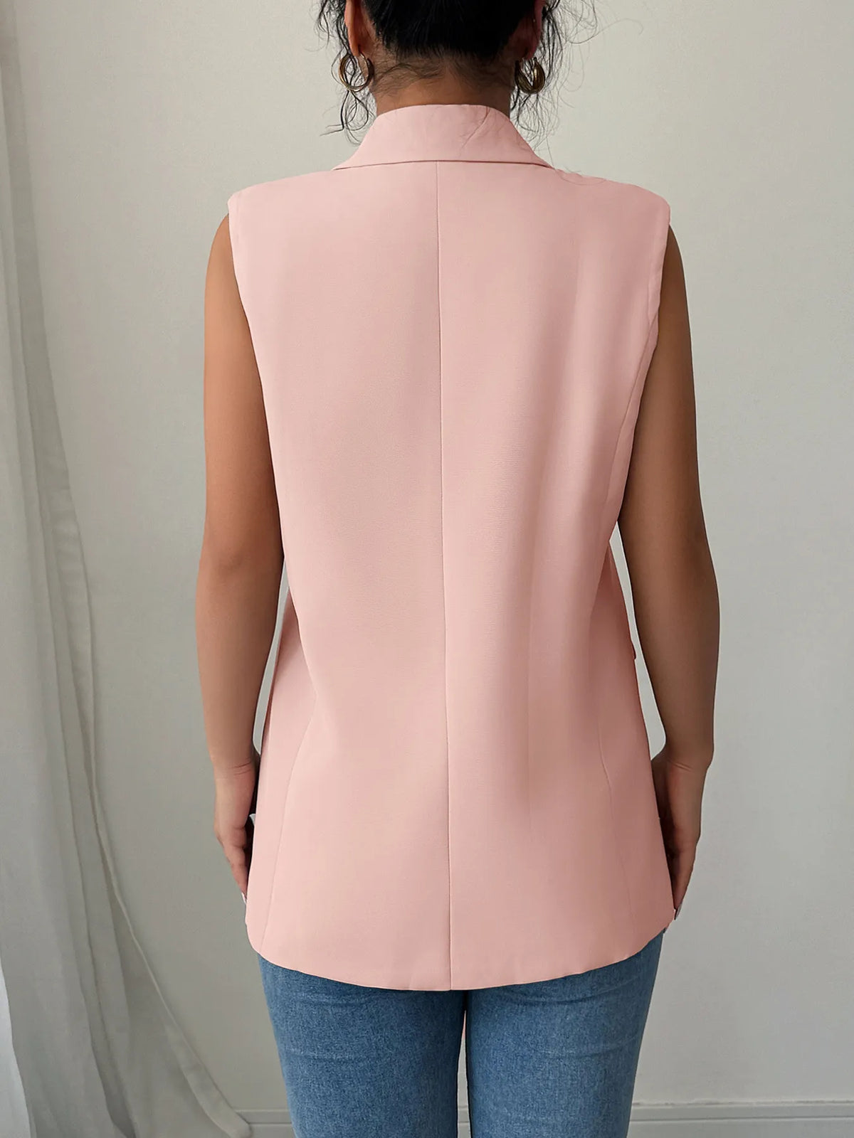 One Button V-neck Blazer Vest Coat (11)