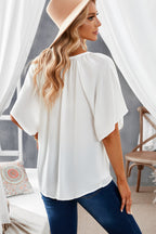 Gathered Detail Notched Neck Flutter Sleeve Top (5)