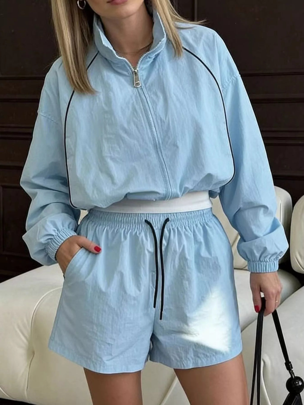 Zip-up Jacket Shorts Two-piece Set
