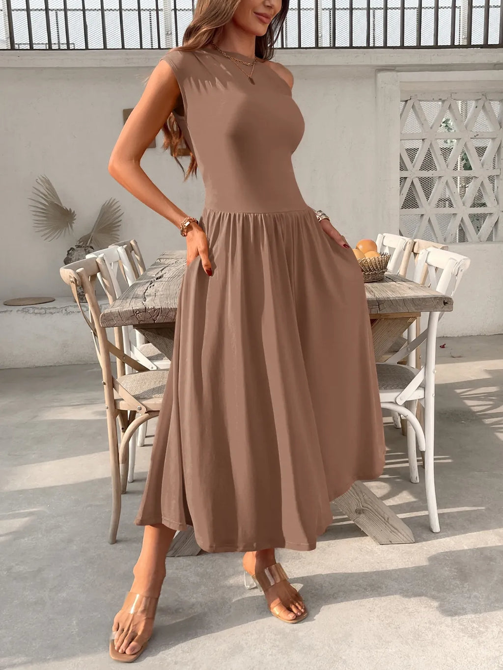 Single Shoulder Midi Dress Pockets (20)