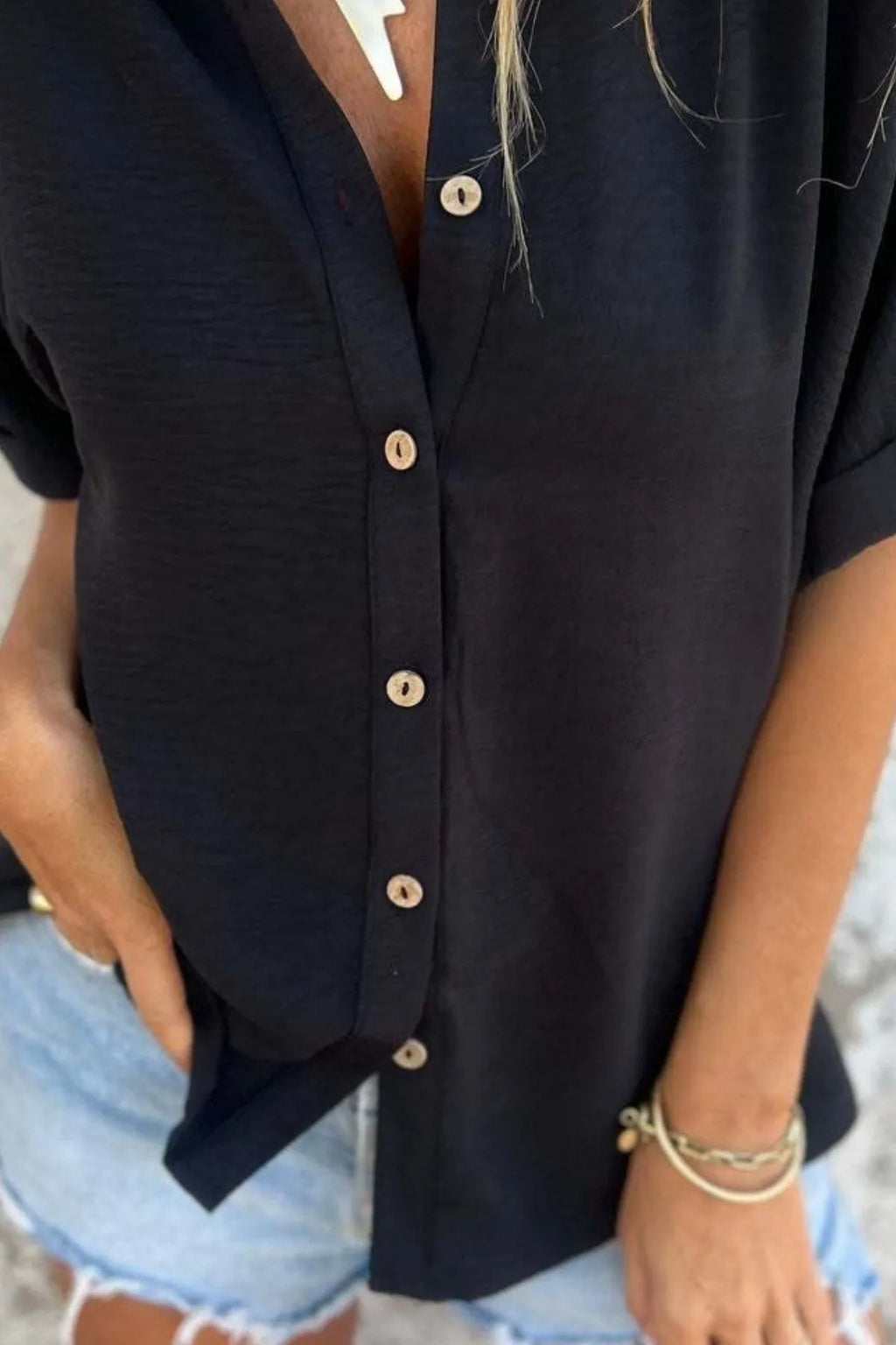 Full Size Casual Button Down Short Sleeve Loose Shirt Plus (7)