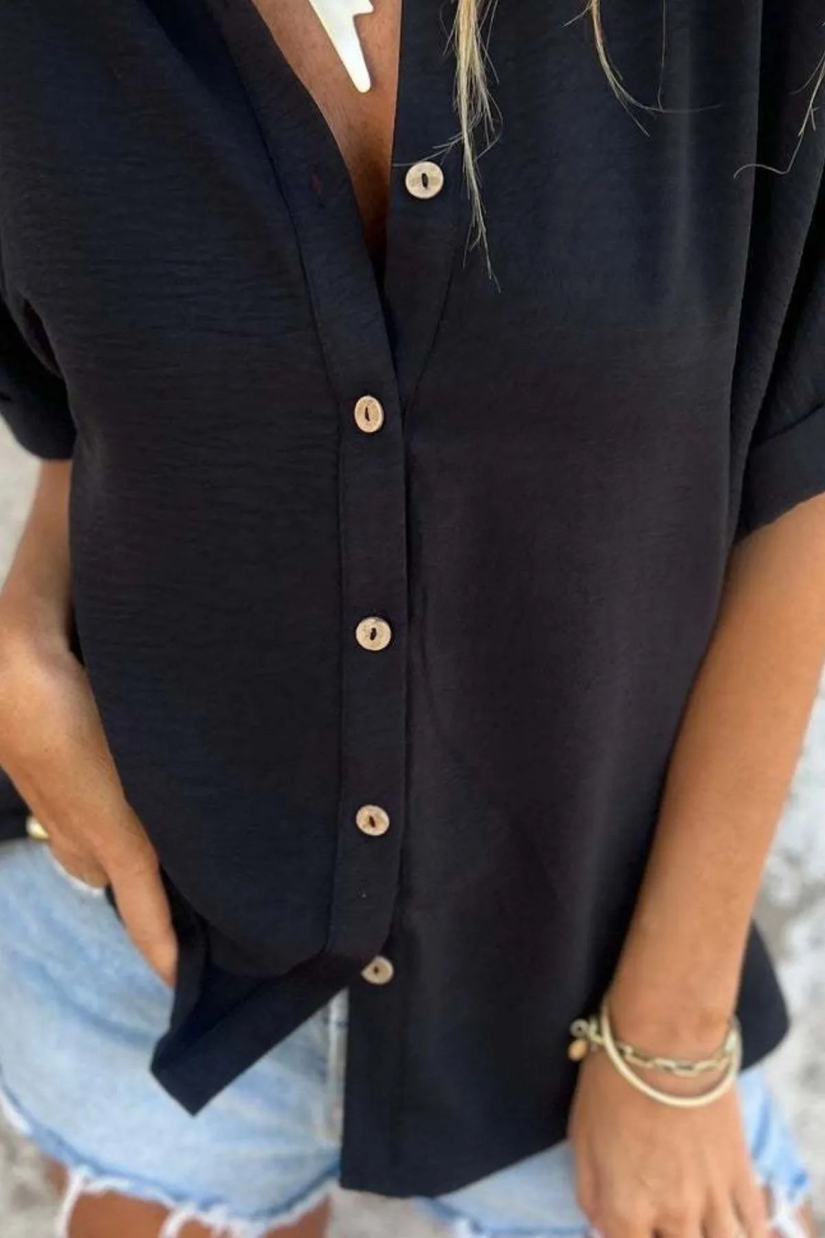 Full Size Casual Button Down Short Sleeve Loose Shirt Plus (7)
