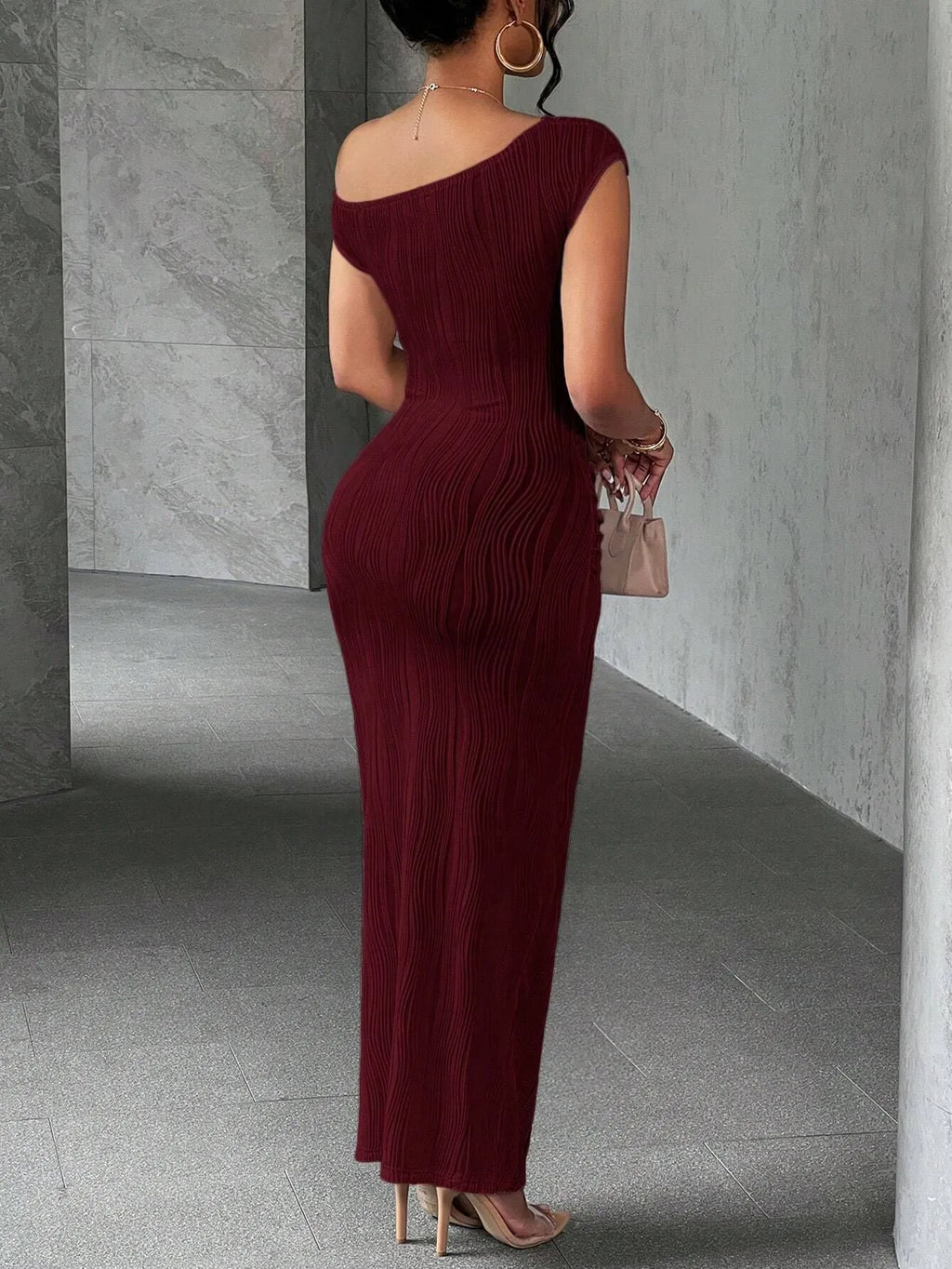 Asymmetrical One Shoulder Bodycon Maxi Dress (12)